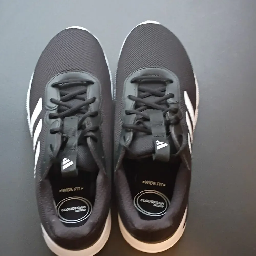 adidas Men’s Black/White Low Top Lace-Up Cloudfoam Comfort Wide Fit New
